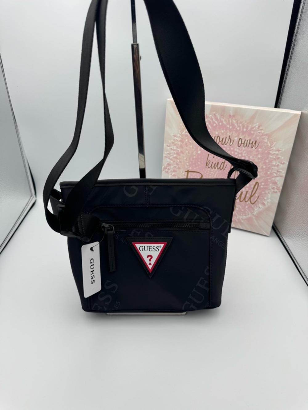 Guess Black Crossbody Bag with Pink-Accented Logo NWT